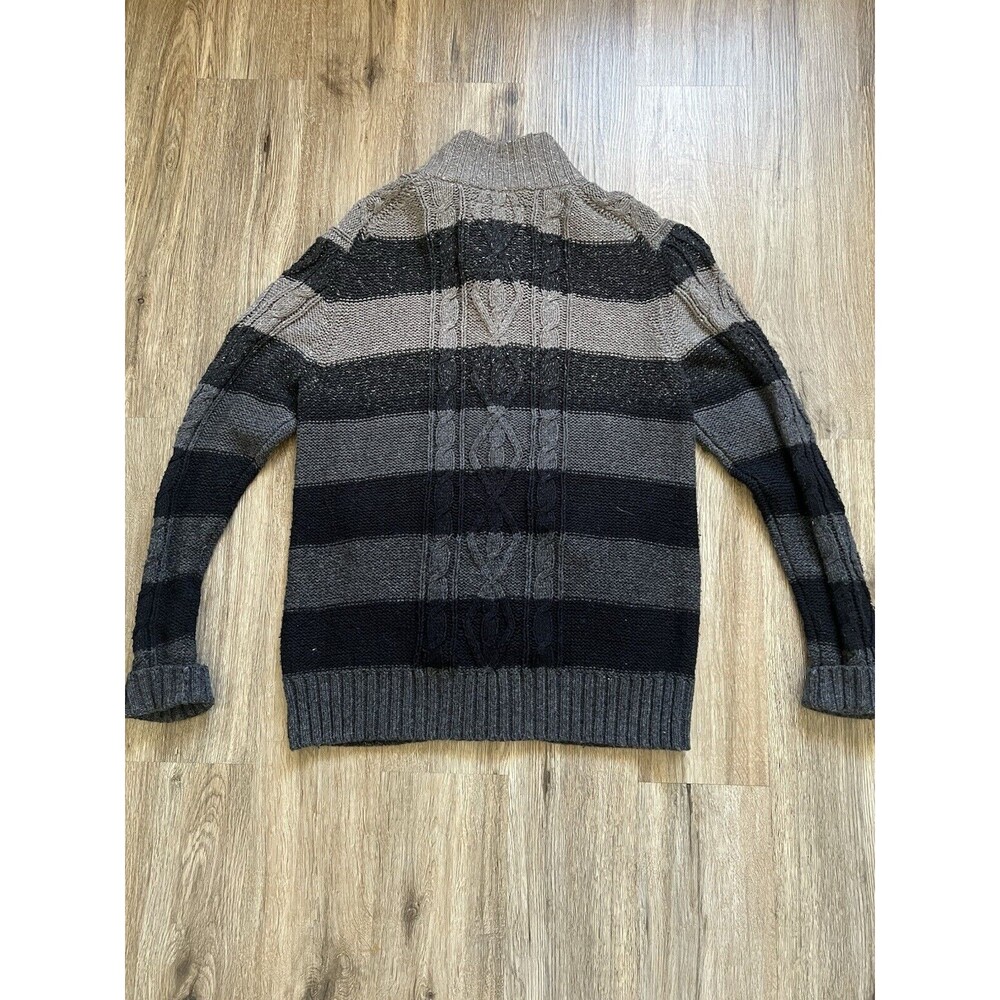 Guess LA Men Black/Gray Long Sleeve Button Up Cable Knit Sweater Cardigan Size L - Picture 3 of 9